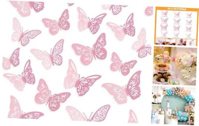 #ad 48 Pcs Butterfly Decorations 4 Styles 3 Sizes Butterfly Wall Decor 3D Pink $13.71