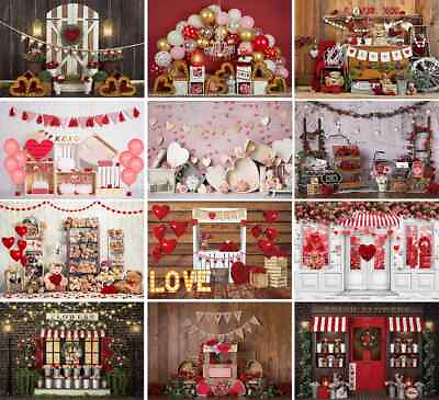 #ad Valentine#x27;s Day Red Rose Heart Balloons Flower Brick Wall Party Decor Backdrop $62.29