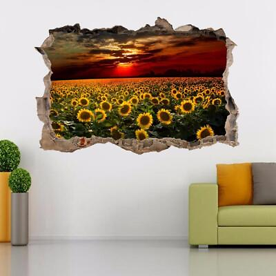 #ad Sunflower Field Sunset Smashed Wall Decal Wall Sticker Art Mural Flowers H568 $33.57