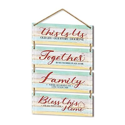 #ad 4 Pieces Home Decor Farmhouse Wall Hanging Decor for Family Bedroom Living Di... $14.56