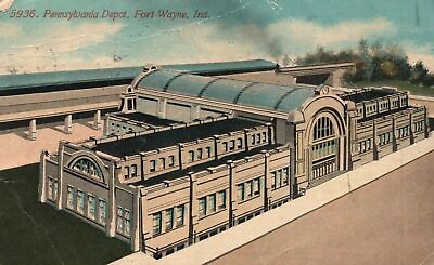 #ad Fort Wayne IN Indiana 1912 View of The Pennsylvania Depot Vintage Postcard $9.98