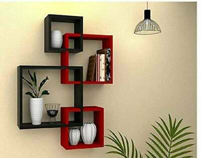 #ad Wall Shelf Set Of 4 Home Decor Red And Black Wall decor Gift Wood Wall Deco $106.03