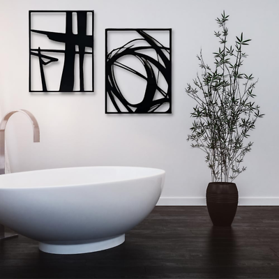 #ad Abstract Metal Wall Art for Home Decor 2 Pieces Black Modern Minimalist Line Ar $47.99
