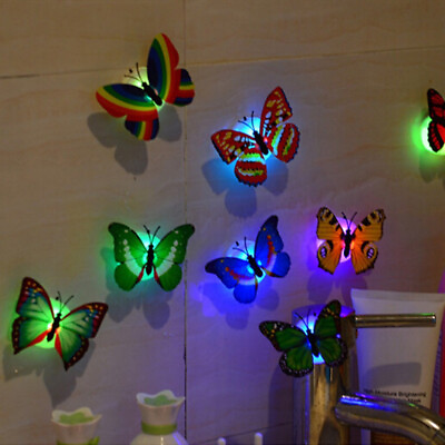 #ad 1 Pcs Wall Stickers Butterfly LED Lights Wall Stickers 3D House Decoration $0.99
