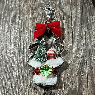 #ad Santa Bottle Brush Tree Diorama Christmas Ornament Vintage Tree Cookie Cutter $14.95