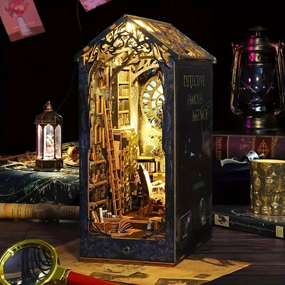 #ad #ad DIY Book Nook Kit 3D Wooden Puzzle Bookshelf Decor LED Light Model Kit Bookend $33.88