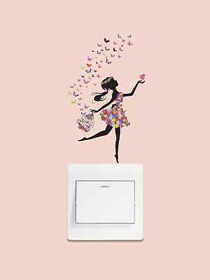 #ad Butterfly Girl Pattern Switch Wall Sticker Self adhesive Wall Art Decor Sticker $7.64