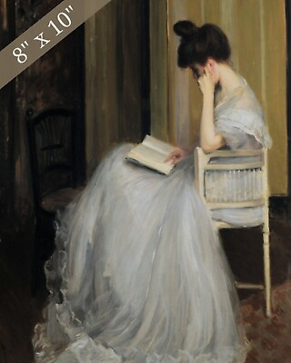 #ad Woman Reading Antique Painting Preproduction Giclee Print 8x10 on Fine Art Paper $14.99