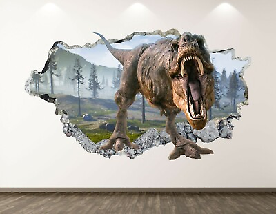 #ad Wild Dinosaur Wall Decal Art Decor 3D Smashed T Rex Poster Kids Sticker BL380 $69.95