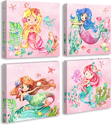 #ad #ad Mermaid Bathroom Decor Wall Art for Girls Bedroom Colorful Mermaid Decorations P $57.78