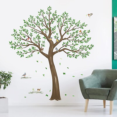 #ad WALL STICKERS TREE DECAL BIRDS GREEN LEAVES VINYL MURAL ART HOME ROOM DECOR NEW $44.99