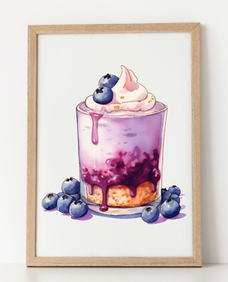 #ad Blueberry Dessert Wall Art Print Ice Cream Dessert Wall Art Kitchen Decor $9.99