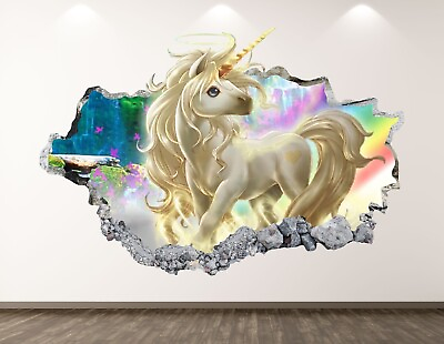 #ad Unicorn Wall Decal Art Decor 3D Smashed Kids Fantasy Mural Nursery Sticker BL05 $69.95