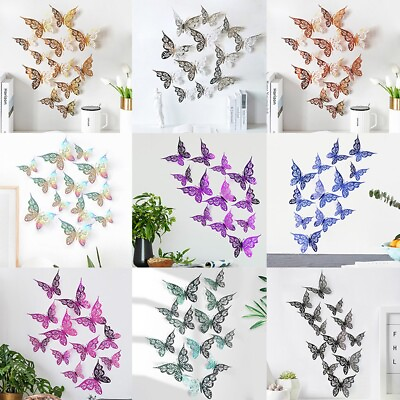 #ad 12 pcs 3D Butterfly Wall Stickers Room DIY Decal Home Decor Multiple Colour $10.11