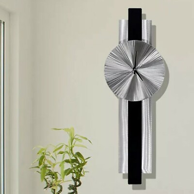 #ad Modern Metal Wall Clock Art Etched Silver Black Hanging Sculpture Home Decor $225.00