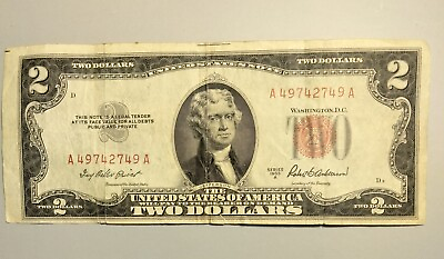 #ad $2 Bill 1953 Red Seal Print ERROR Line Misprint In The Mid On Top Face RARE $315.00