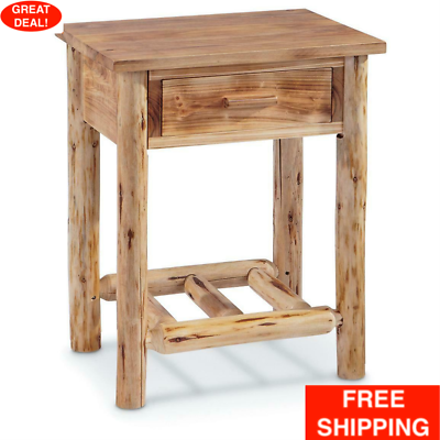 #ad Wood Farmhouse End Table Rustic Cabin Side Drawer Log Nightstand Bedside $189.99
