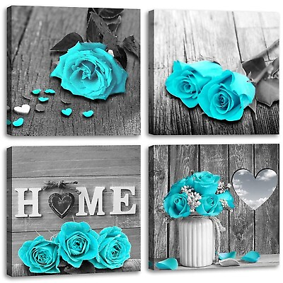 #ad #ad Wall Decor for Living Room Teal Blue Rose Flower Bathroom Decor Bedroom Wall ... $62.56