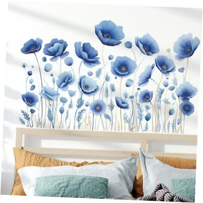 #ad Removable Large Flowers Wall Stickers Watercolor Floral Plants Wall Decals Blue $22.38