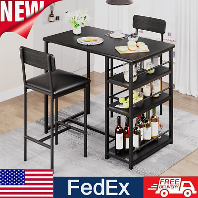 #ad 3Pcs Dining Set Table with 2 Height Chairs Bar Stools Wood Top for Small Kitchen $109.99