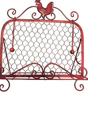 #ad Red Metal Rooster Cookbook Stand Book Holder Country Kitchen Decor $29.95
