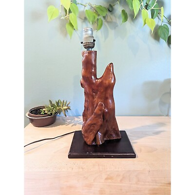 #ad Vintage Cypress Wood Folk Art Table Lamp Organic Rustic Cottagecore MCM $56.25