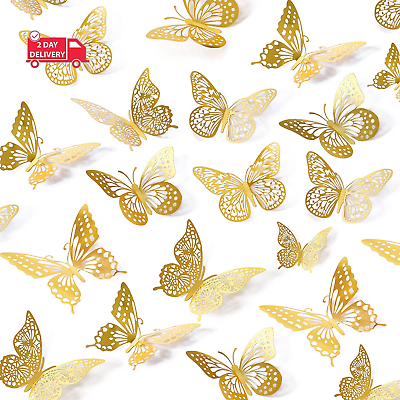 #ad 3D Butterfly Wall Decor 48 Pcs 4 Styles 3 Sizes Gold Butterfly Decorations for $15.95