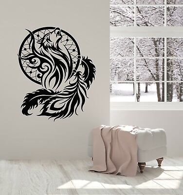 Vinyl Wall Decal Dreamcatcher Ornament Howling Wolf Bedroom Stickers g4369 $19.99