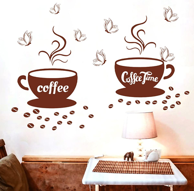 #ad Kitchen Stickers Wall Decor Coffee Cup Wall Stickers for Kitchen Stay Home and D $15.67