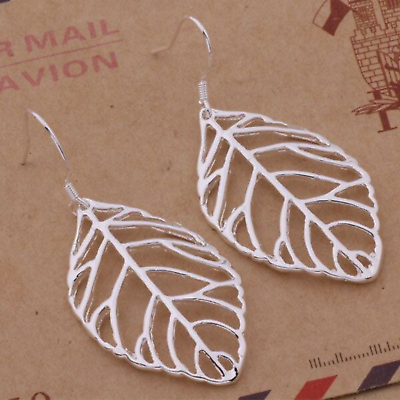 #ad Wire Art Leaf Dangle Earrings Sterling Silver $11.94