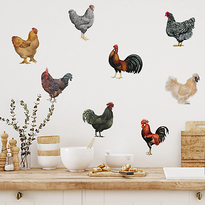 #ad 8 Pcs Roosters Hens Wall Stickers Removable Vinyl Peel and Stick Wall Decals fo $7.99