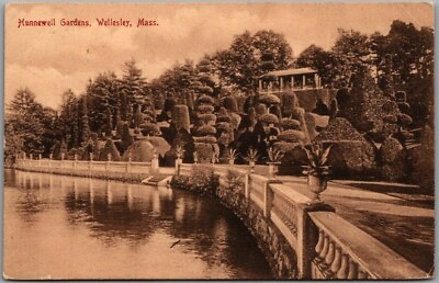 #ad 1911 Wellesley Massachusetts Postcard HUNNEWELL GARDENS Topiary Shrubs Trees $5.75