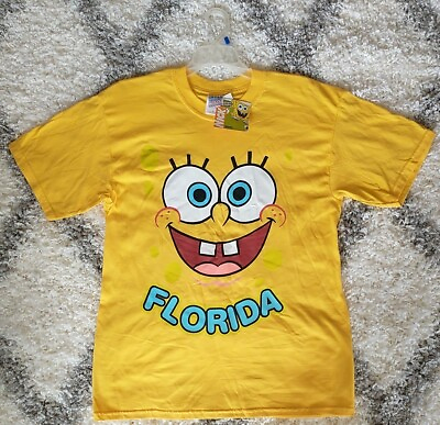 #ad Sponge Bob Yellow Vintage 2004 Tee Shirt Florida Nickelodeon Size Medium $19.99