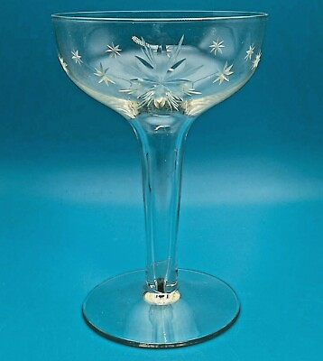 Vintage Etched Glass Starburst Hollow Stem Champagne Glass $12.95