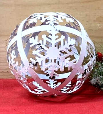 #ad NEW FARMHOUSE SNOWFLAKES SPHERE METAL AGED WHITE Metal 5quot; D Christmas Winter $8.48