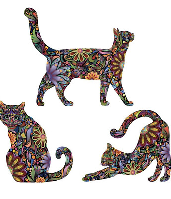 #ad Cat Wall Sticker Trio Flower Pattern $15.90