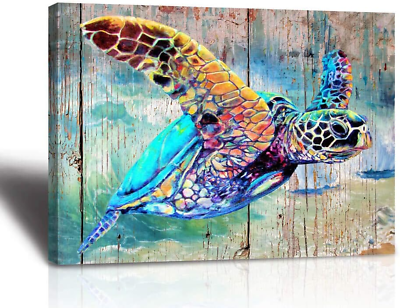 #ad Sea Turtle Bathroom Wall Decor Canvas Prints Life Teal Watercolor Painting Beach $27.12