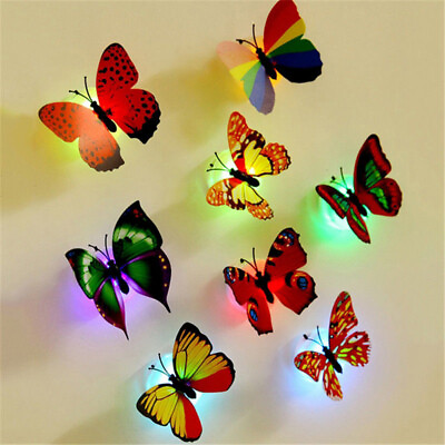 #ad 1x 3D Butterfly LED Night Light Art Decal Wall Sticker Home Mural Room Decor $1.99