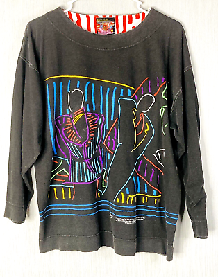 #ad Vintage 80s Peter Max Neo Max All Over Art Shirt Large Womens Rare Holiday Neon $89.99