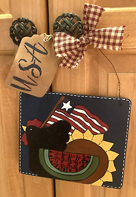#ad Primitive Farmhouse Hand Painted NAIVE Folk Art USA Patriotic Country Chicken $7.35