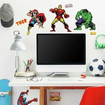 #ad New MARVEL CLASSIC Superheroes Avengers Wall Decals Boys Bed Room Decor Stickers $17.99