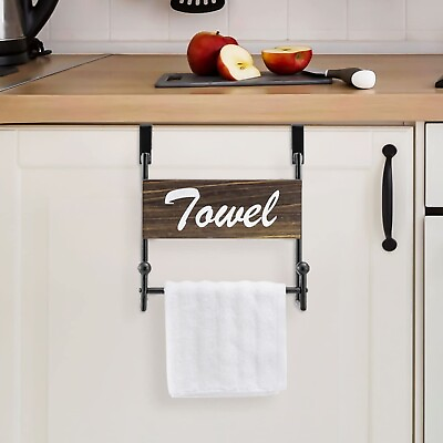 #ad Matte Black Metal Over Cabinet Door Hand Towel Bar Holder w Burnt Wood Panel $32.99