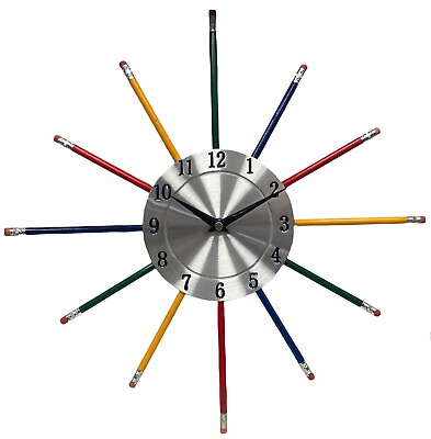 Pencil Wall Clock Large Multicoloured Round Art Design Clock School Kids 37cm $53.74