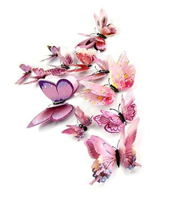 #ad #ad Mixed of 12PCS 3D Butterfly Wall Stickers Decor Art Decorations Pink $11.82