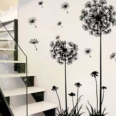 #ad Black Dandelion Flower Wall Stickers PVC Art Removable Decals Mural Home Decor $9.20