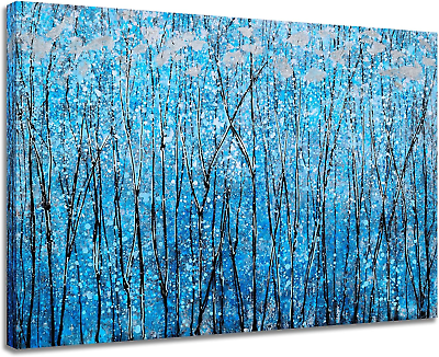 #ad Abstract Tree Canvas Wall Art with Hand Painted Textured Black Blue Paintings wi $67.50
