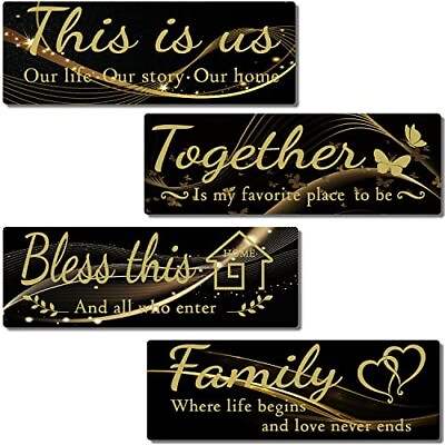 #ad 4 PCS Home Wall Decor Signs Rustic Wooden Living Room Hanging Decorations $25.62