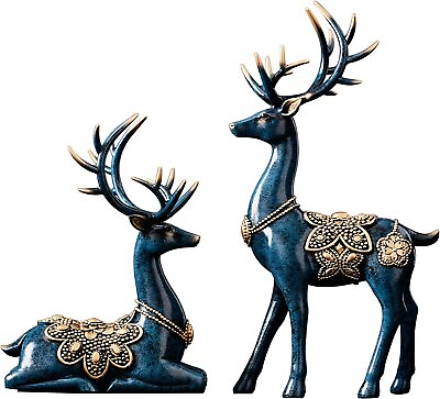 #ad Home Decor Figurines Sculptures Reindeer Blue Large Deer 2pcs Big Decor Gift $88.99