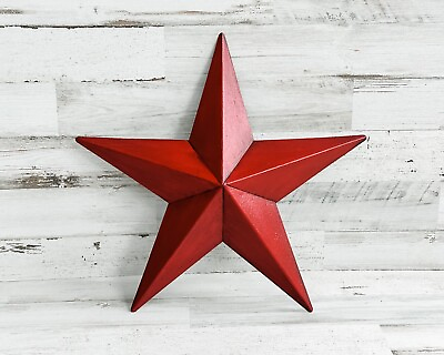 #ad Rustic hand painted country barn red metal wall hanging star $48.95