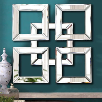 #ad QMDECOR Silver Mirrored Wall Decor 16x16” Decorative 16x16 inches F $72.74